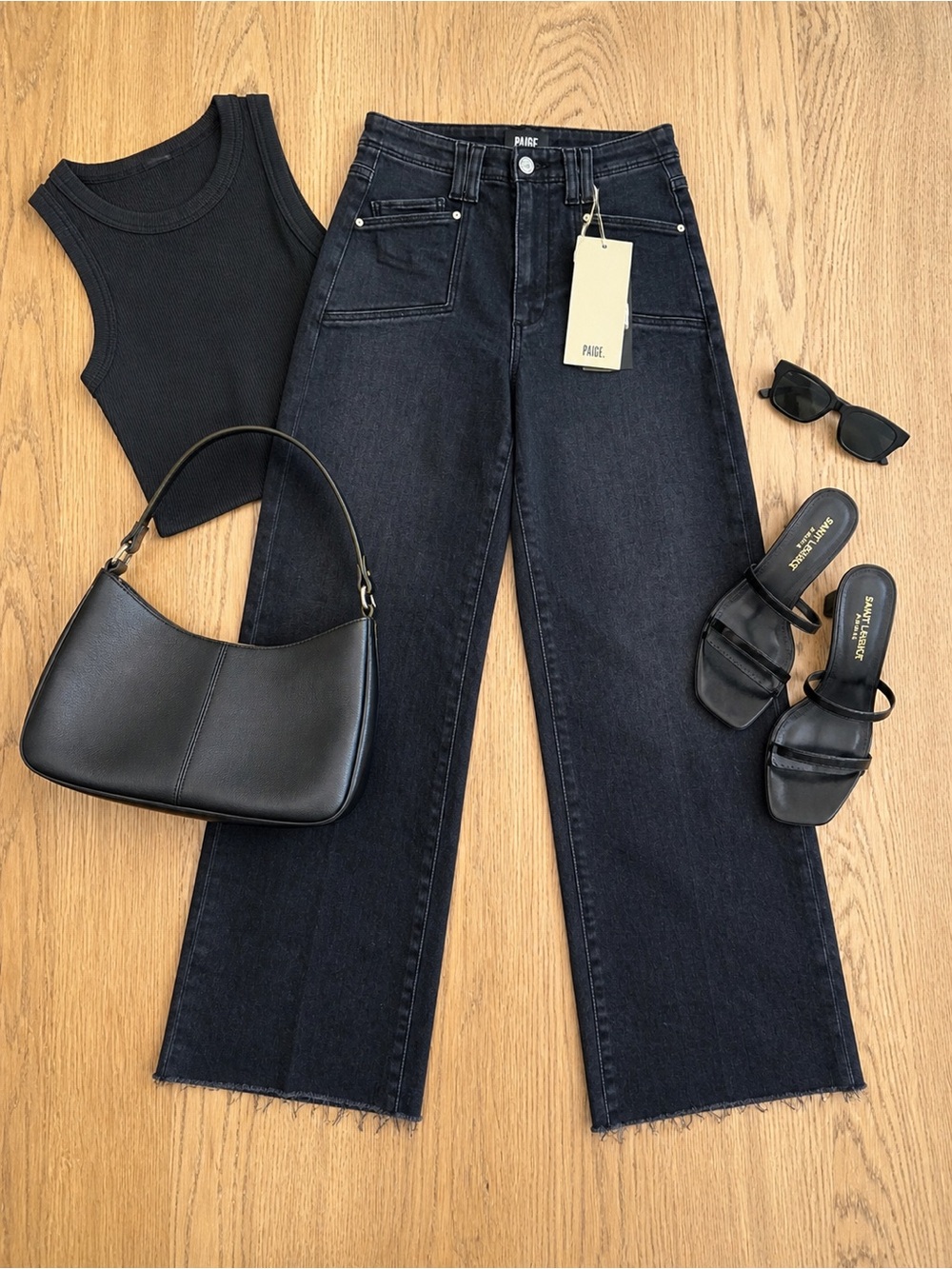 PAIGE Anessa Black Jasper High Rise Crop Jeans Raw Hem 25